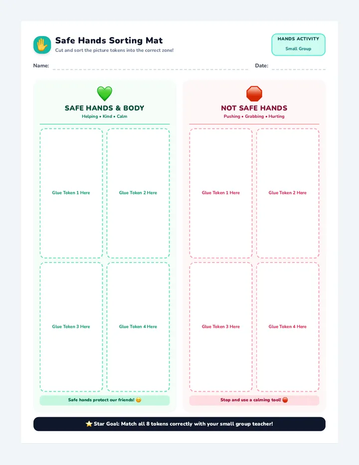Safe Hands Sorting Activity