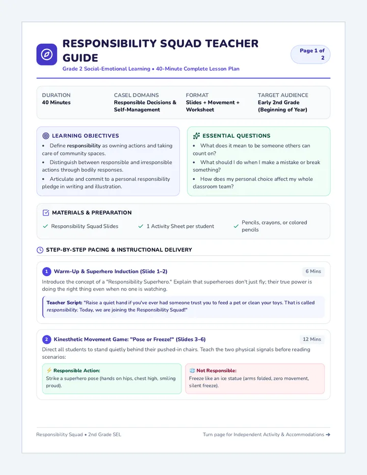 Responsibility Squad Teacher Guide