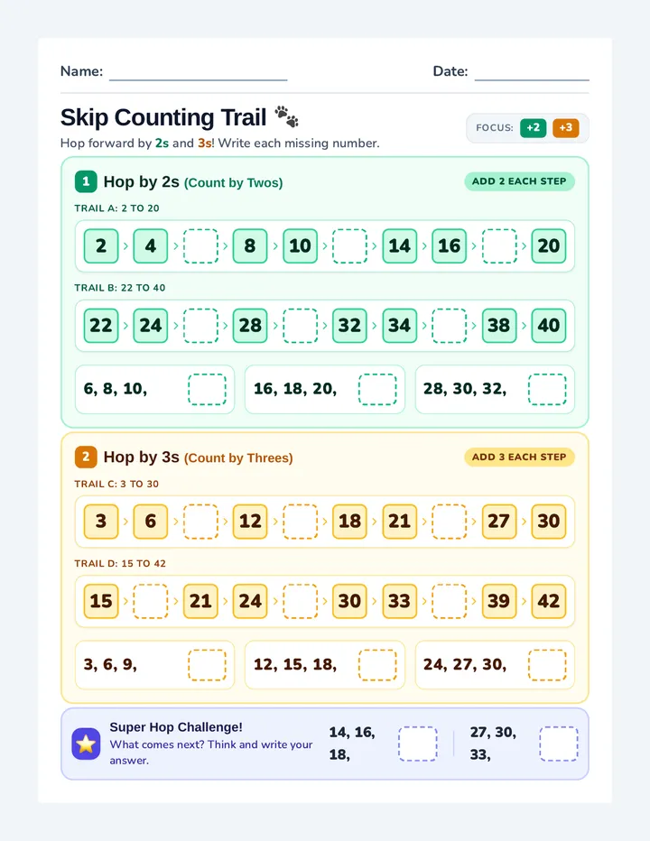 Skip Counting Trail Worksheet