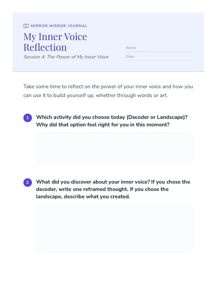 Session 4 Reflecting on My Inner Voice Journal Worksheet