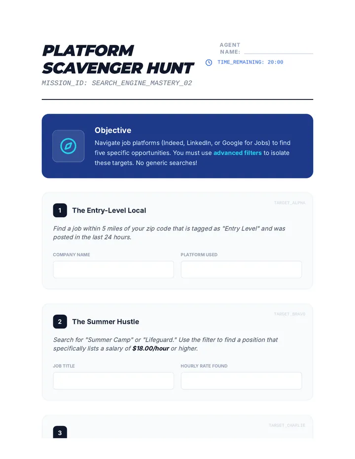 Platform Scavenger Hunt Worksheet