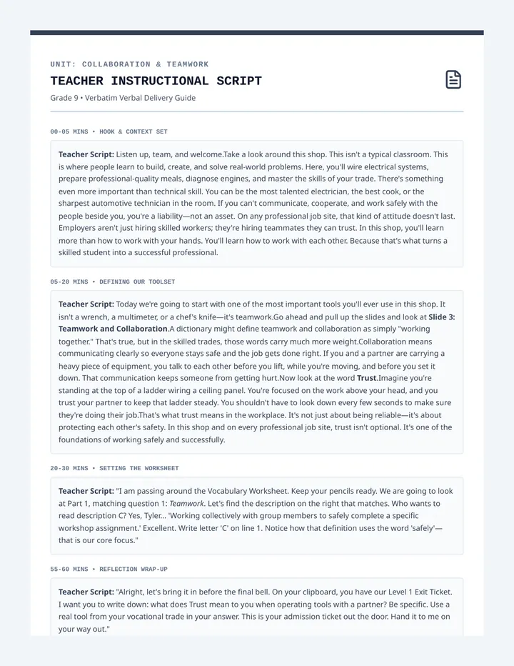 Basics of Teamwork Teacher Script
