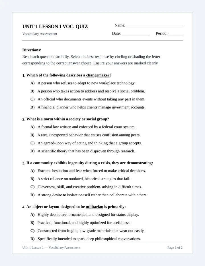 Social Blueprint Standard Quiz