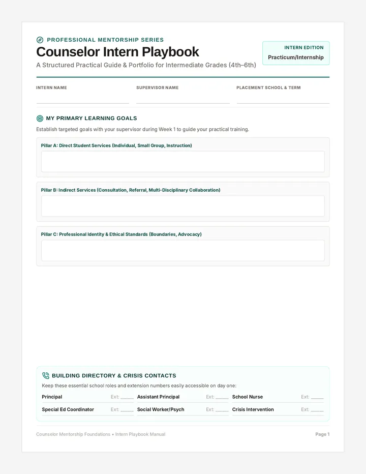 Counselor Intern Playbook Journal