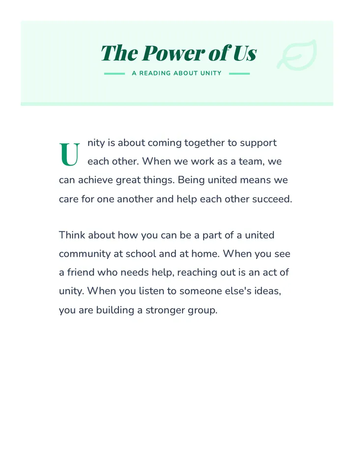 The Power of Us Reading Passage