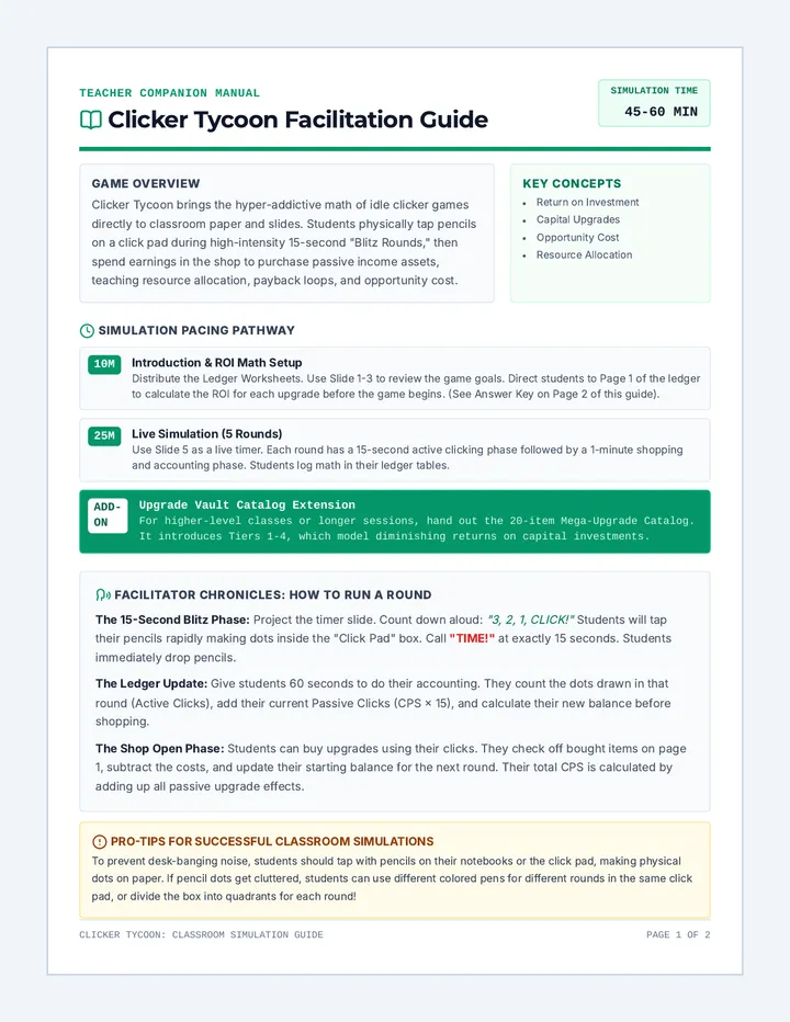 Clicker Tycoon Teacher Guide