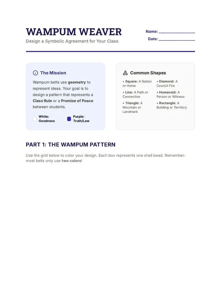 Wampum Weaver Worksheet