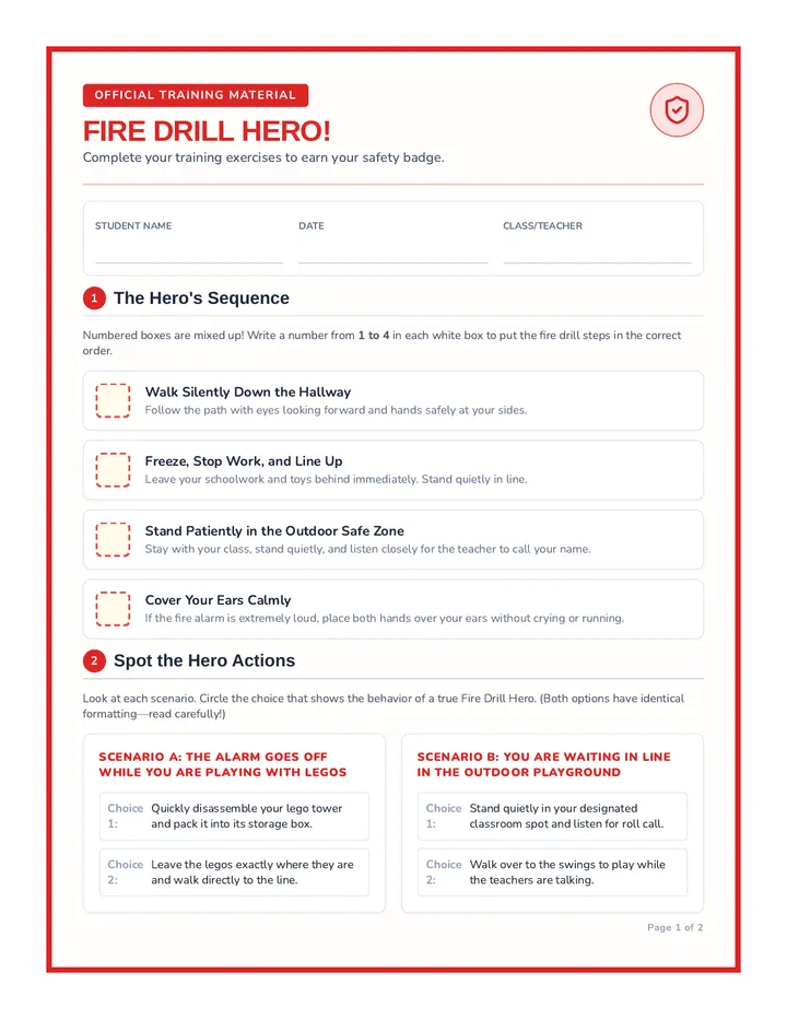 Fire Drill Hero Worksheet