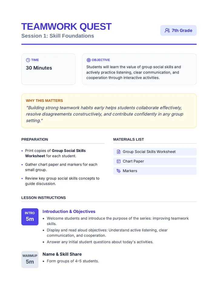 Skill Foundations Lesson Plan