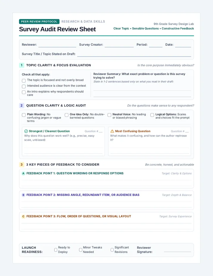 Survey Audit Review Sheet