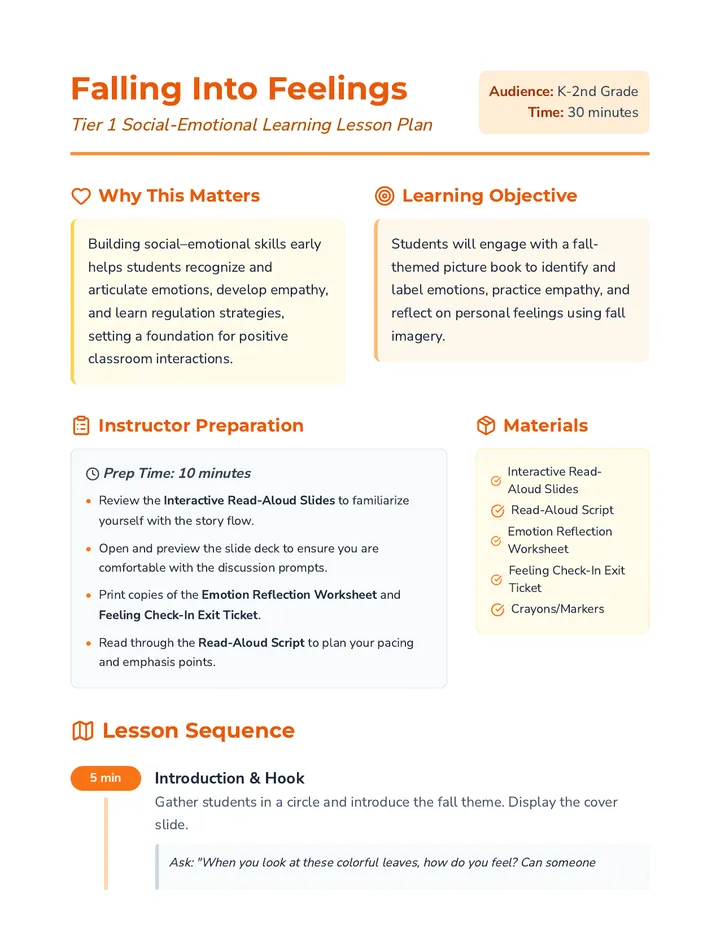 Falling Into Feelings Lesson Plan