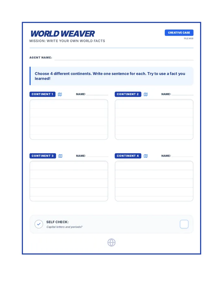 World Weaver Continents Worksheet