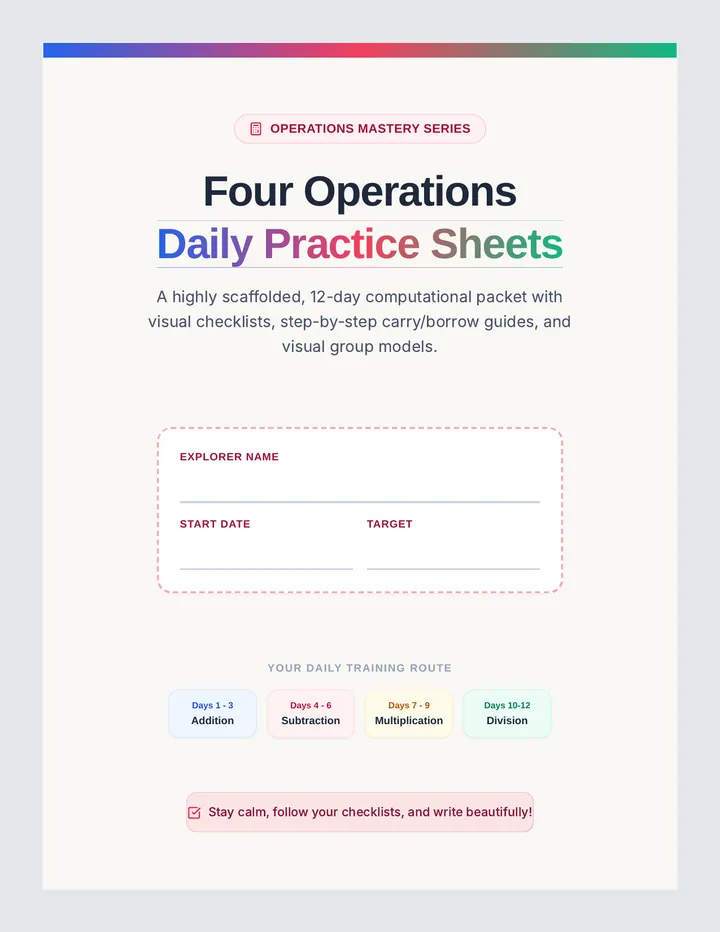 Step Stone Operations Practice Sheets page 1