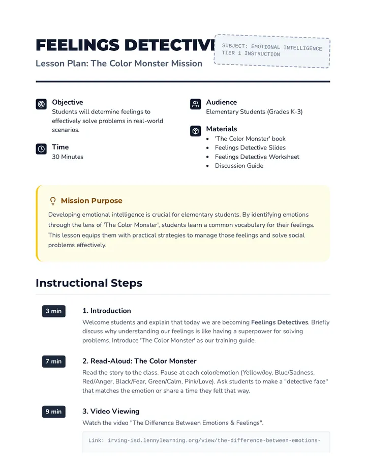 Feelings Detective Lesson Plan