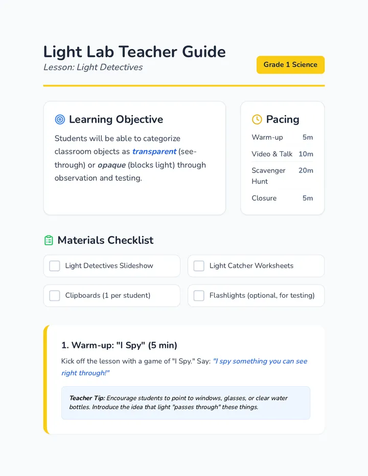 Light Lab Teacher Guide