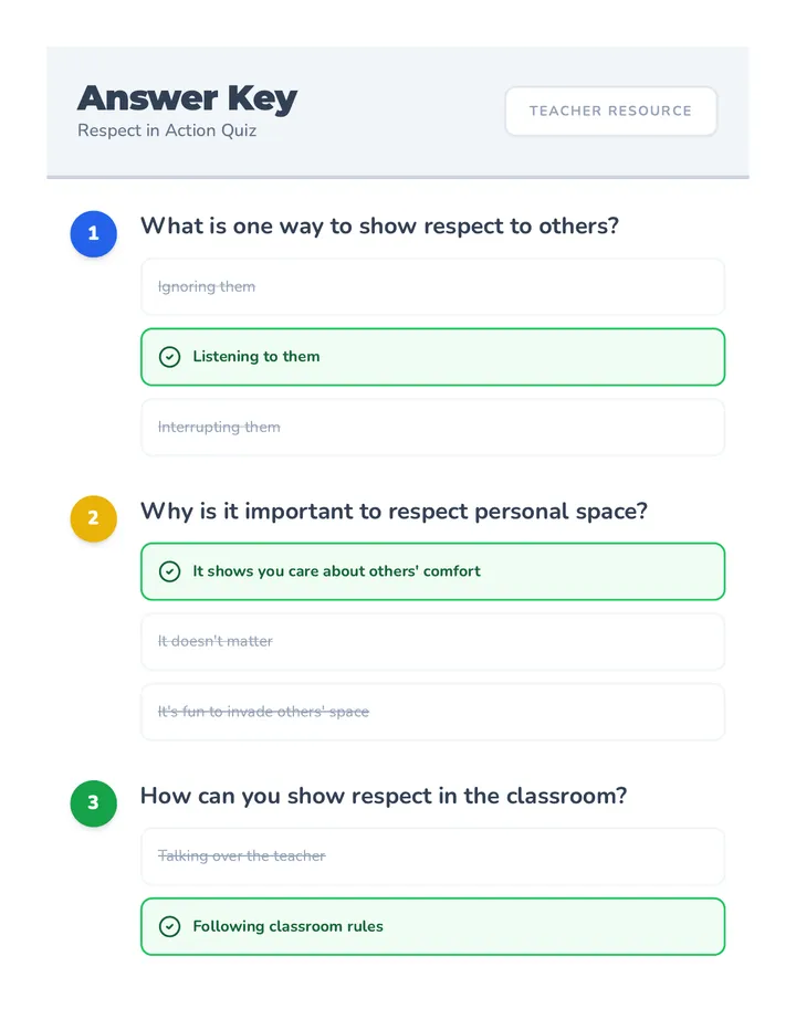 Respect in Action Answer Key