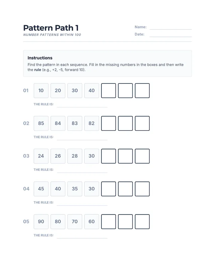Pattern Path 1 Worksheet
