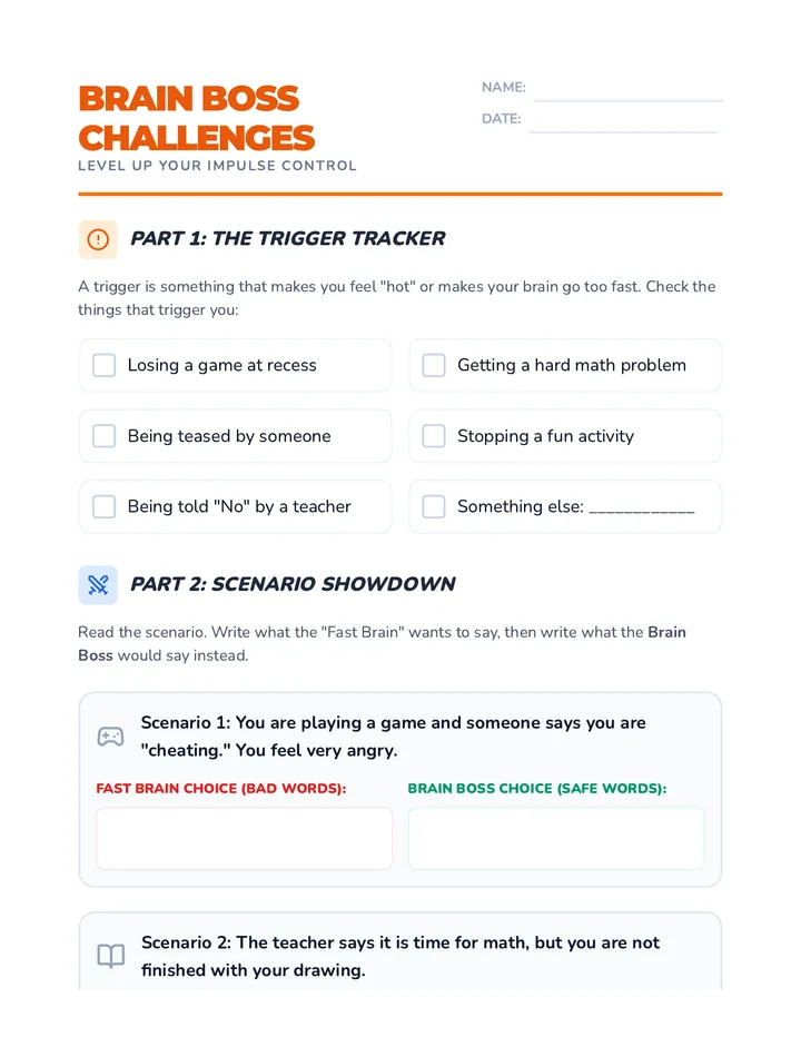 Brain Boss Challenges Worksheet