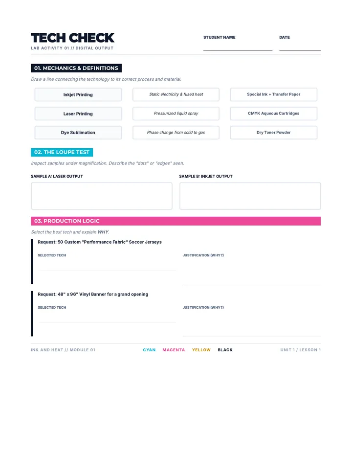 Print Tech Check Worksheet