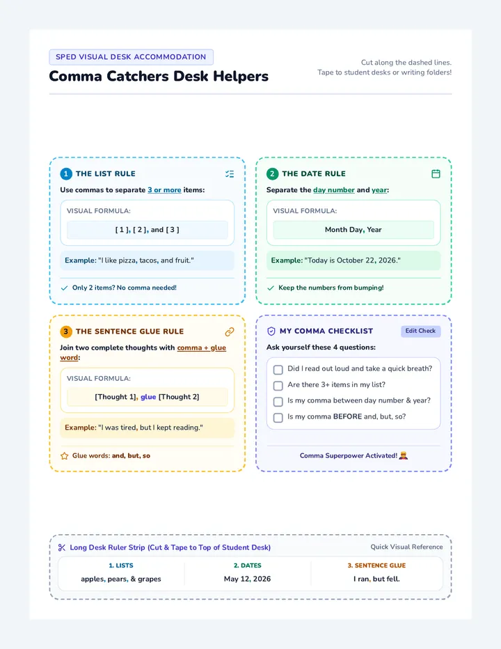 Comma Catchers Desk Cards