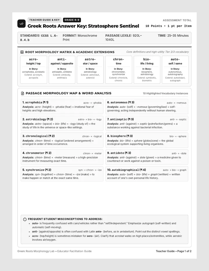 Greek Roots Answer Key