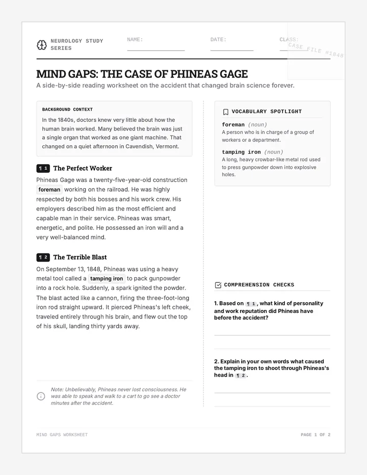 Mind Gaps Worksheet page 1