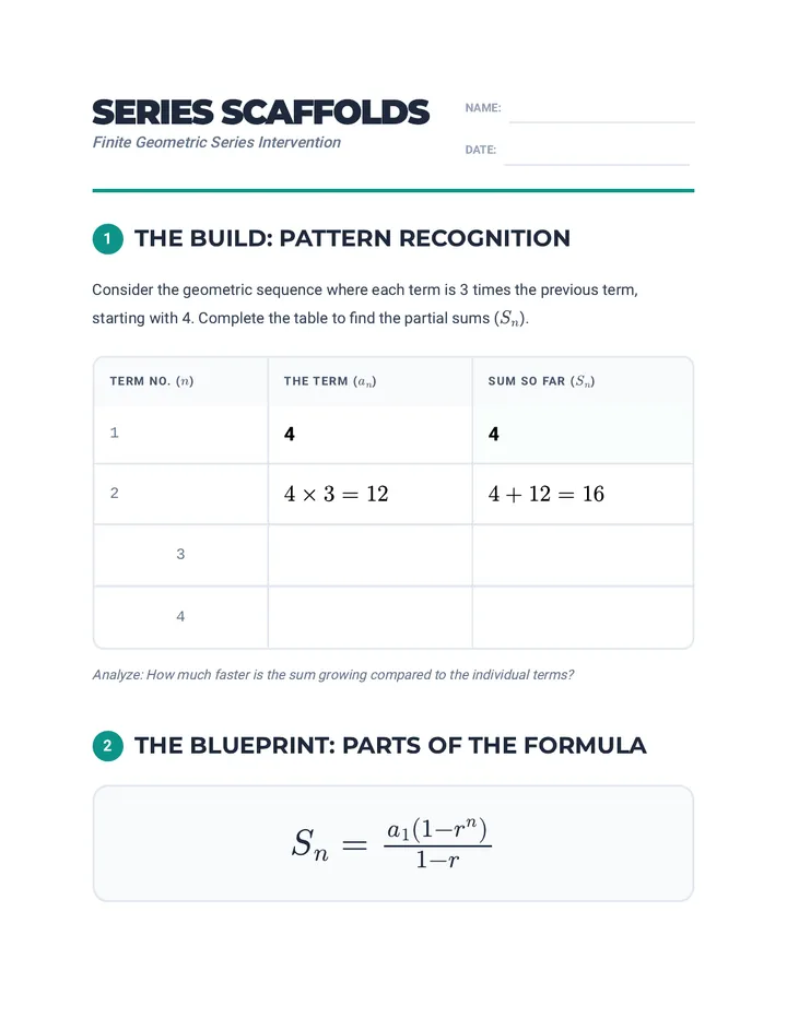 Series Scaffolds Worksheet