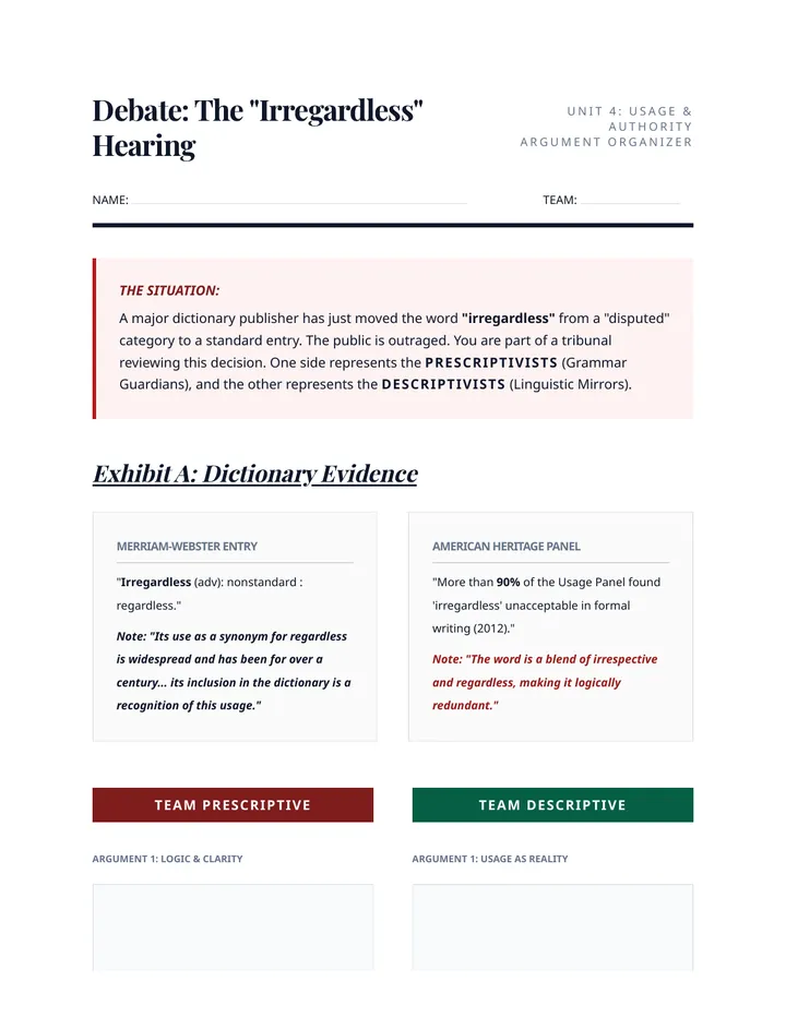 Irregardless Debate Organizer