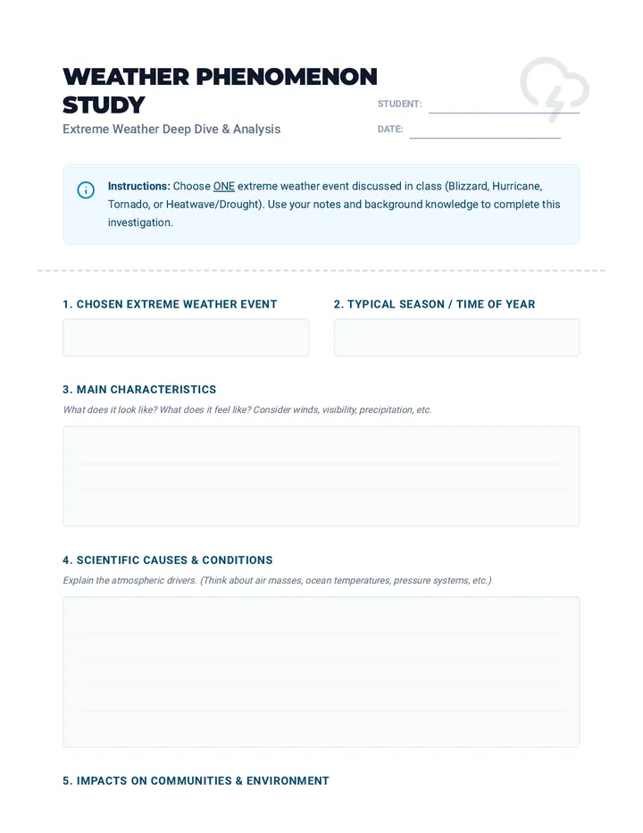 Weather Phenomenon Study Worksheet
