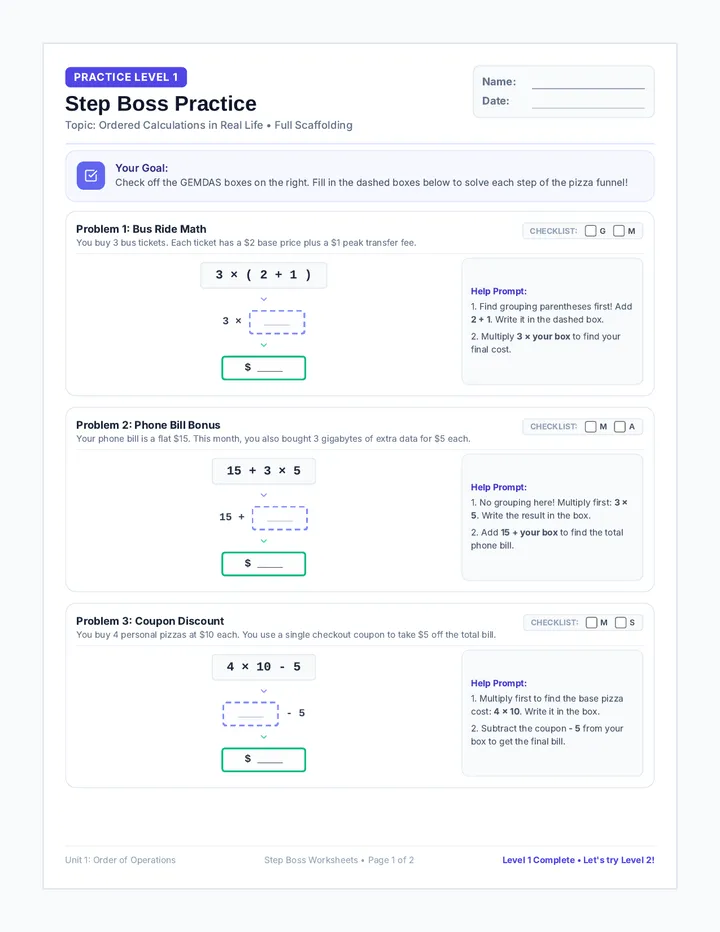 Step Boss Worksheets