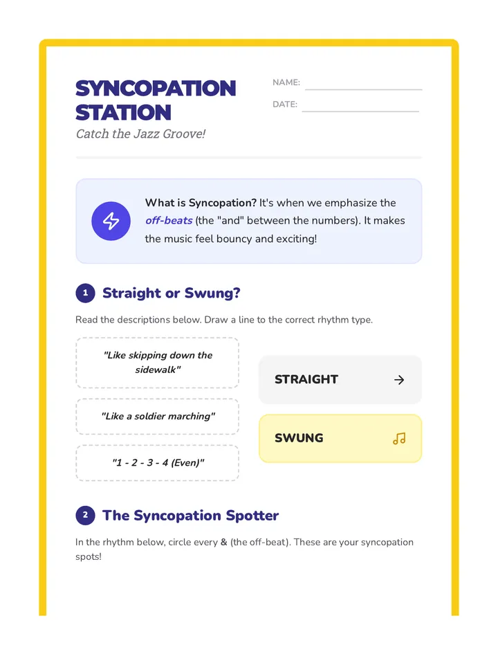 Syncopation Station Worksheet