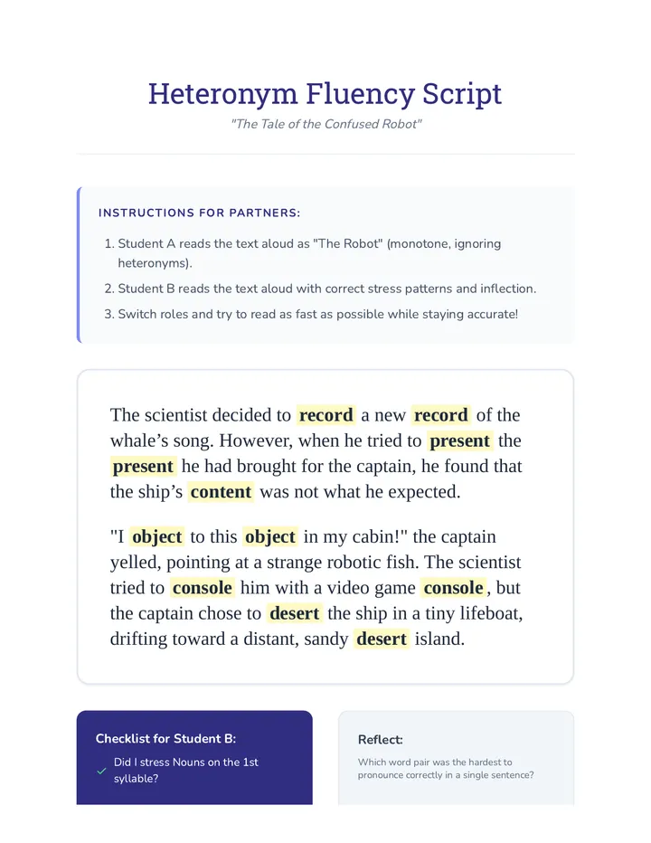 Heteronym Fluency Script