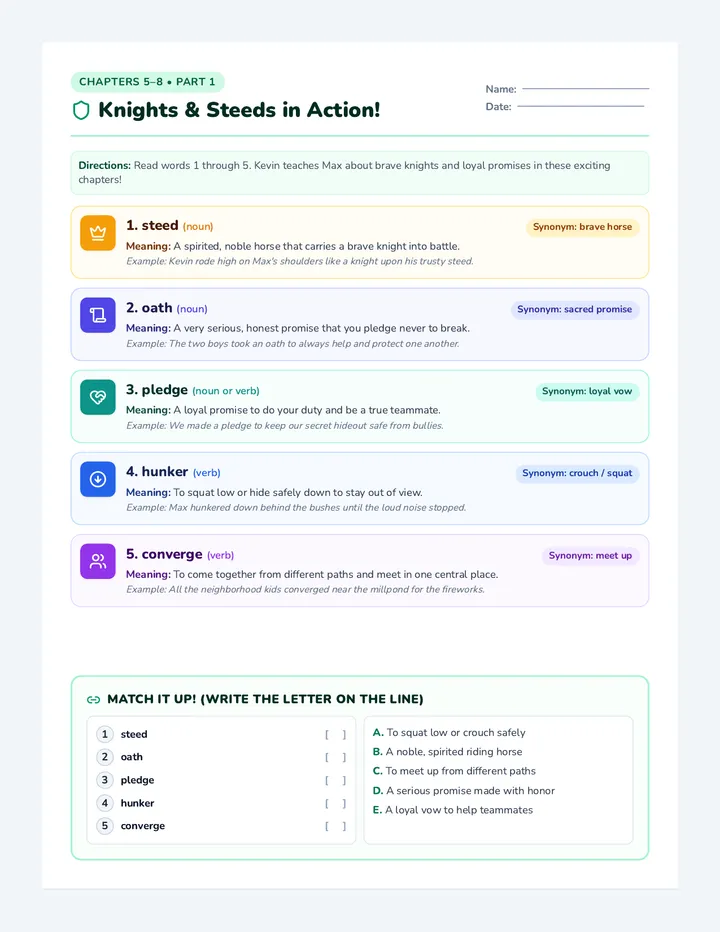 Knights and Steeds Worksheet