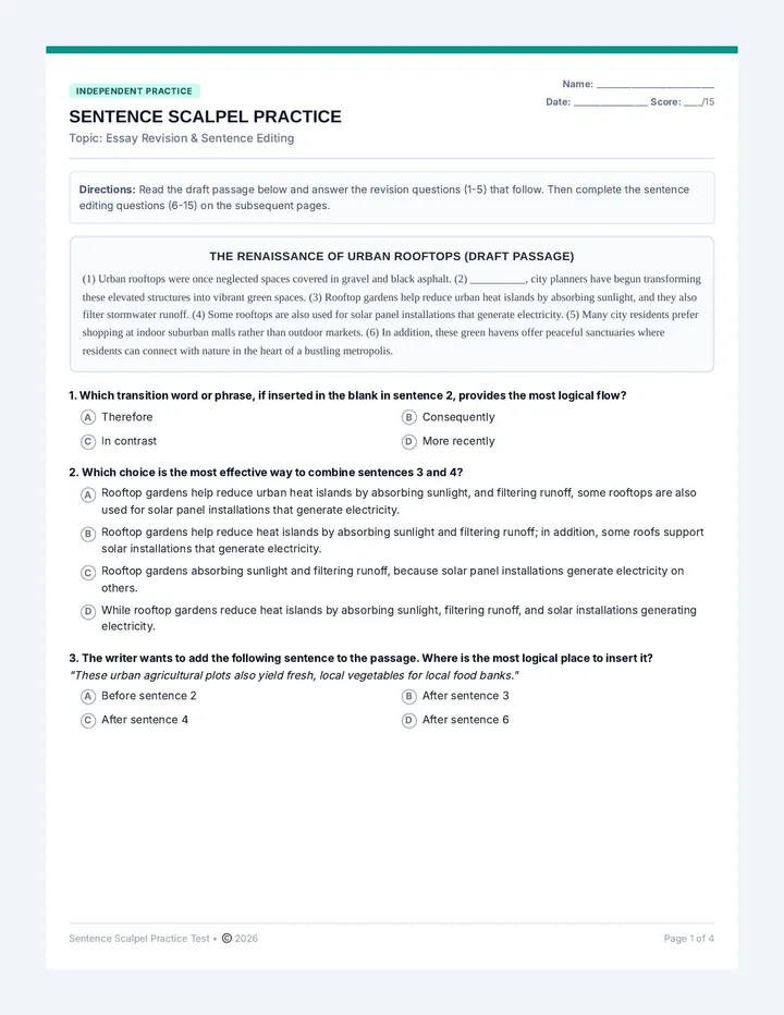 Sentence Scalpel Practice Worksheet