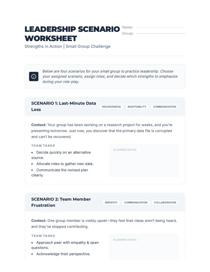 Leadership Scenario Worksheet