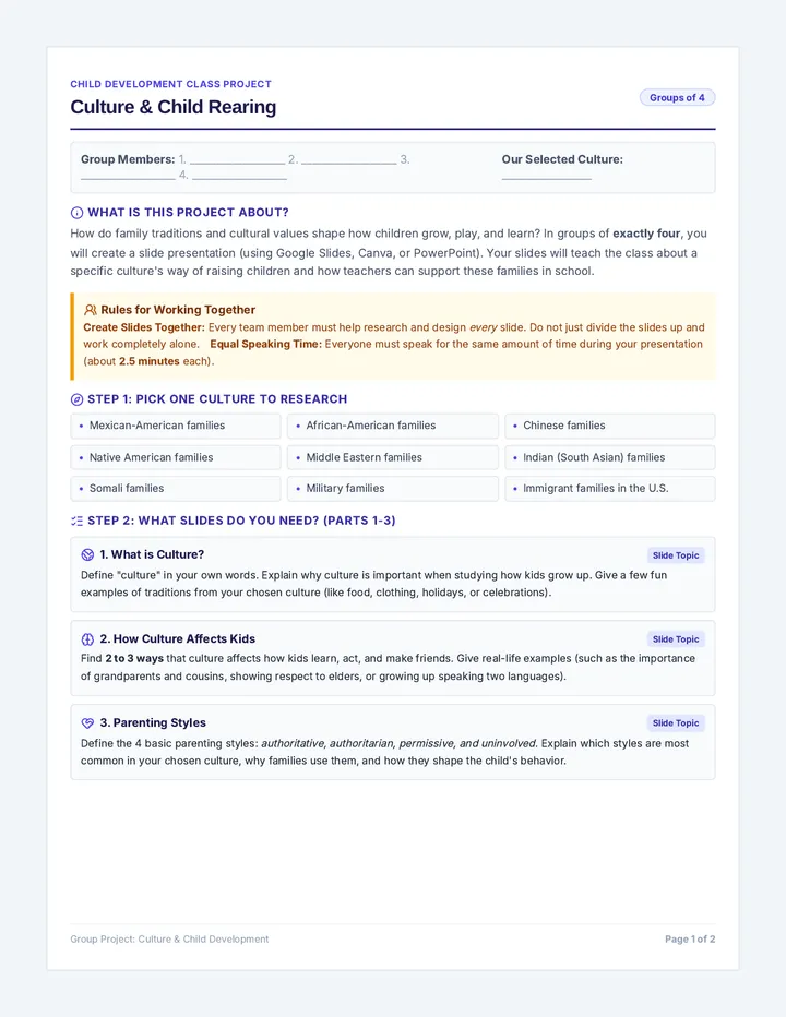Culture Project Guidelines