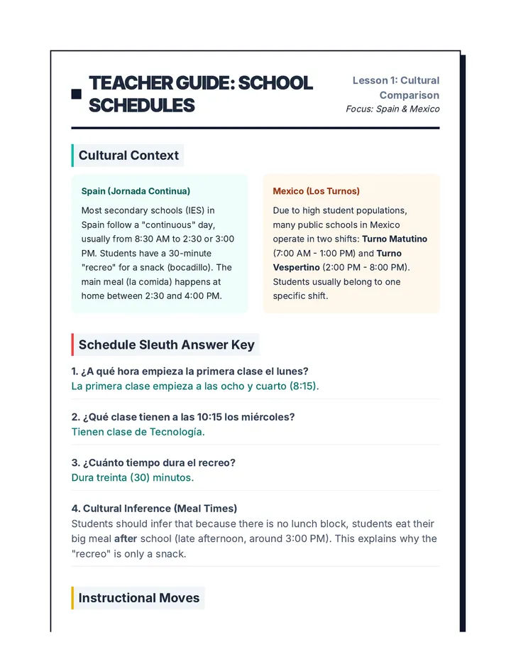 Schedule Guide Teacher Resource