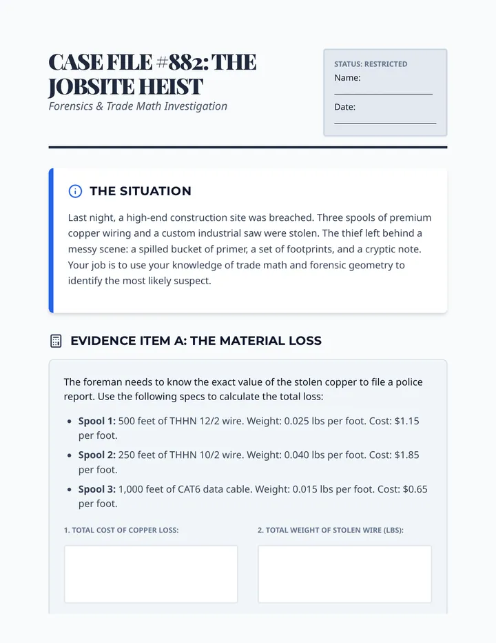 Crime Scene Blueprint Worksheet