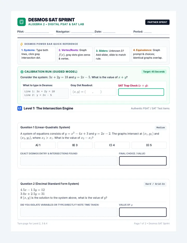 Desmos SAT Sprint Worksheet