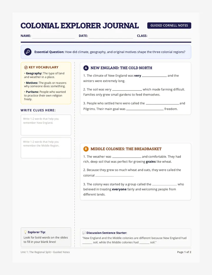 Regional Split Cornell Notes