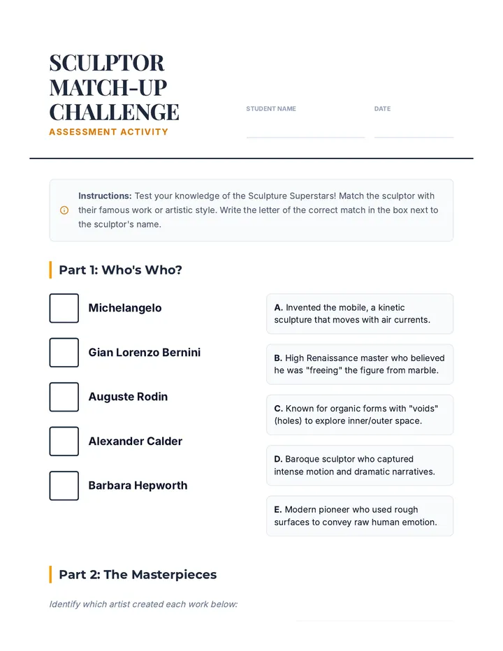 Sculptor Match-Up Challenge Activity