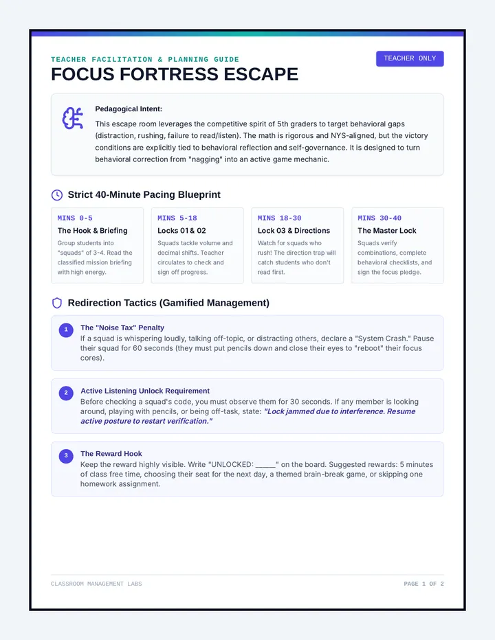 Focus Fortress Teacher Guide