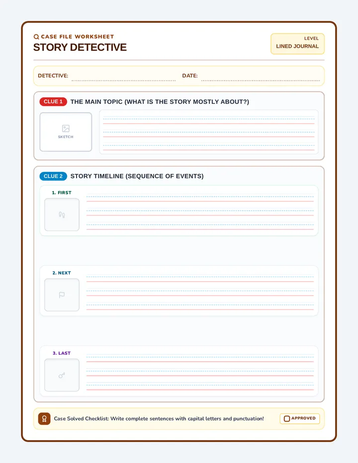 Story Detective Lined Worksheet
