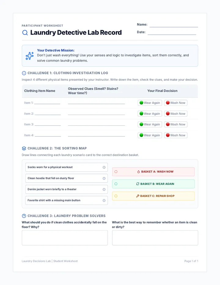 Laundry Challenge Worksheet
