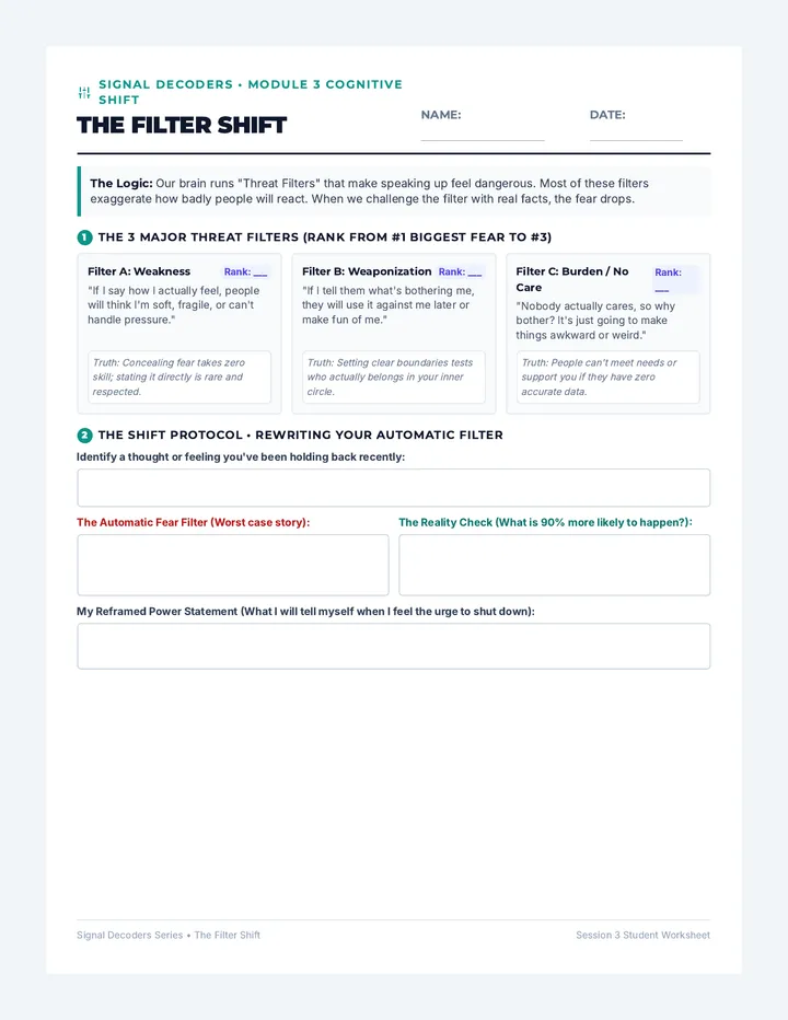 Filter Shift Worksheet