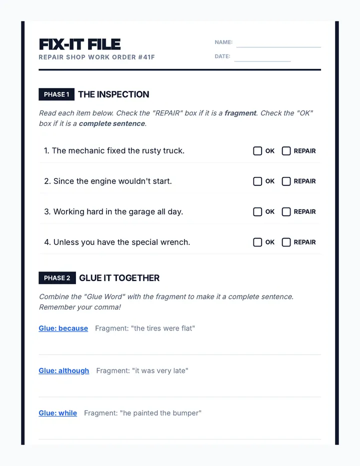 Fix-It File Worksheet