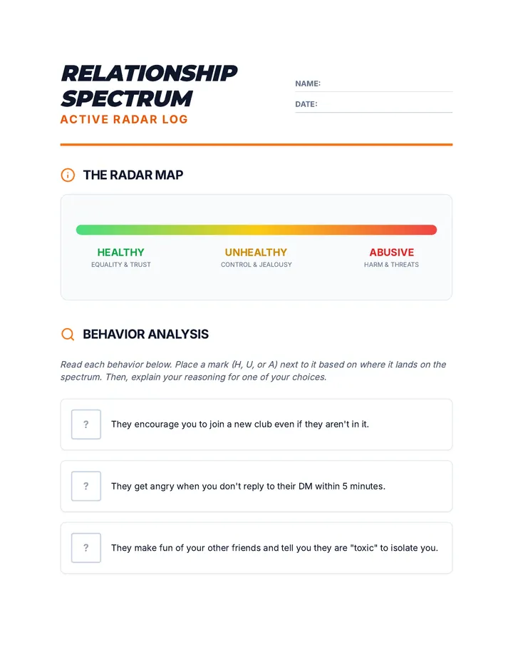 Relationship Spectrum Worksheet