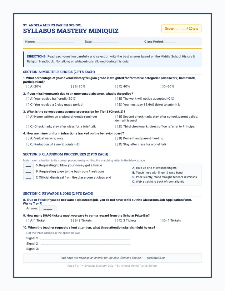 Syllabus Mastery Quiz
