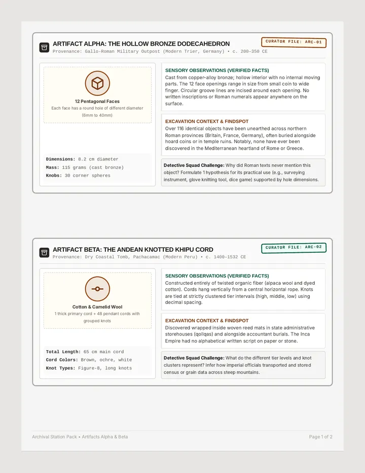 Excavation Evidence Activity Cards