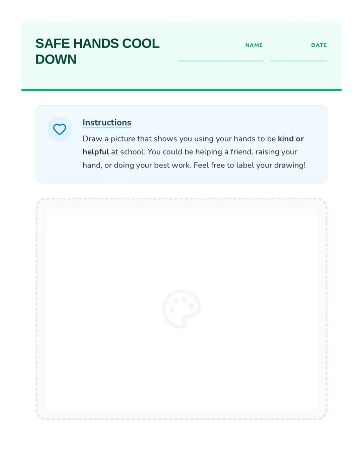 Safe Hands Cool Down Worksheet